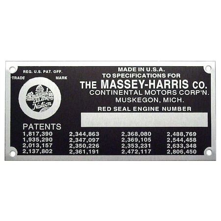 Aftermarket MHS062 Engine Serial Number Tag With Rivets Fits Massey Harris MHS062-STR